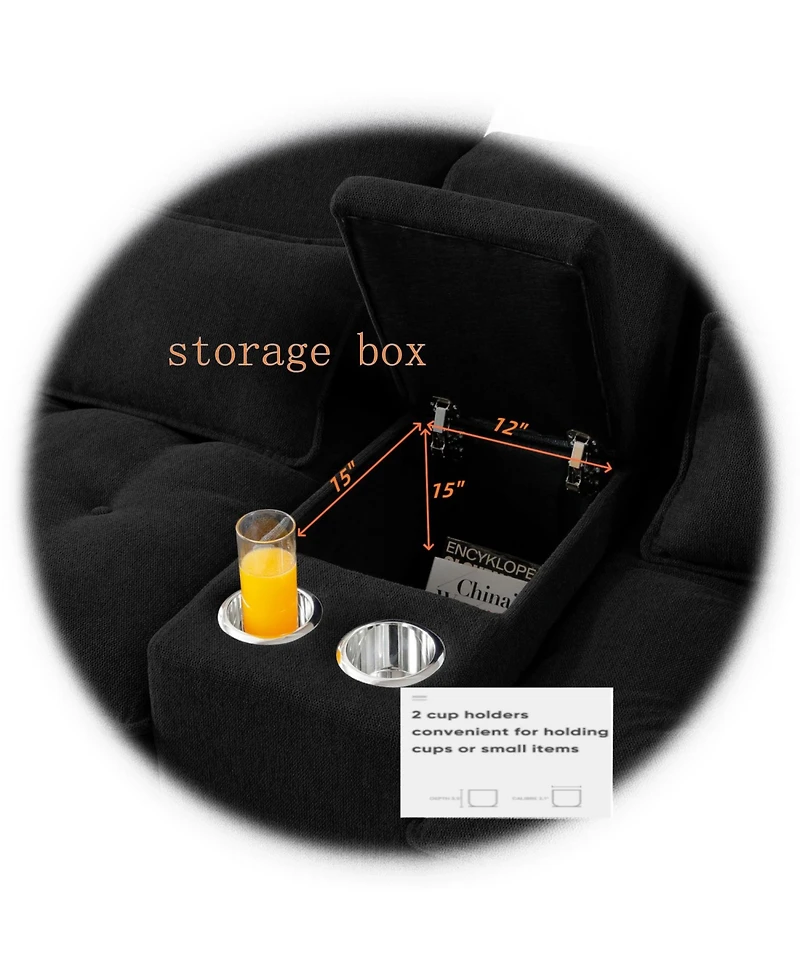 Streamdale Furniture 130" U-Shaped Sofa with Console, Cupholders, Sleeper & Chaise (Black)