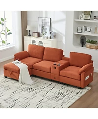 Streamdale Furniture L-Shape Corduroy Sofa- 4-Seater, Usb, Storage, Console & Ottoman