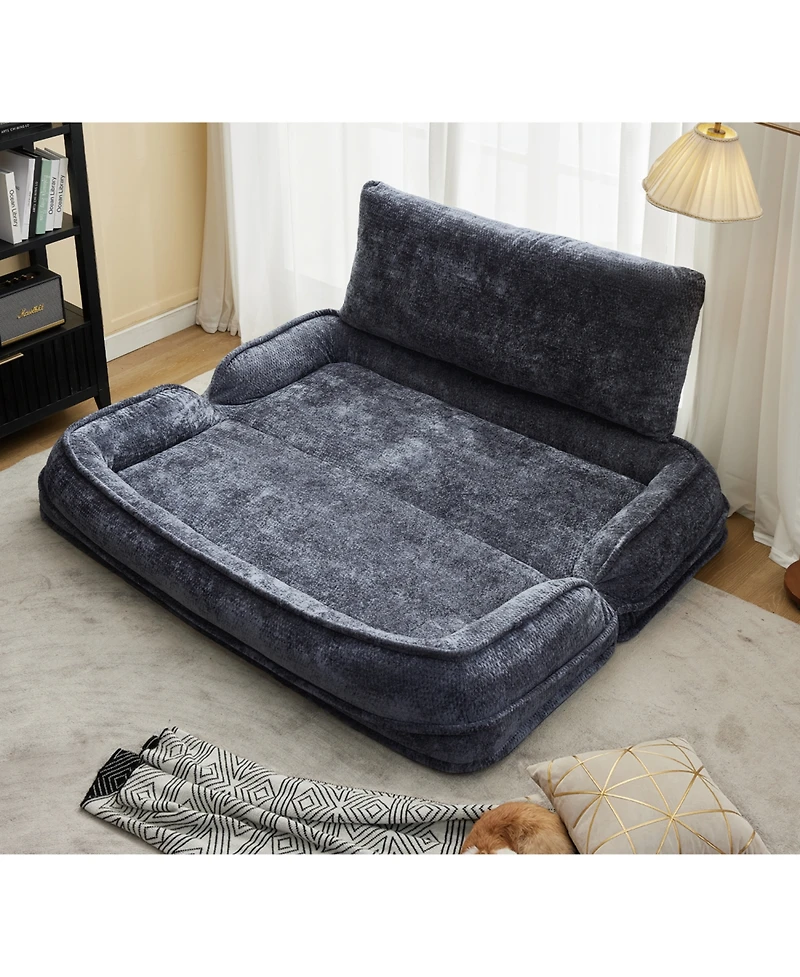 Streamdale Furniture Double Dog Bed Sofa Couch, Extra Large, Adjustable, Chenille, Dark Gray