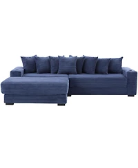 Streamdale Furniture Corduroy L-Shaped Sectional Sofa with Ottoman, Pillows, & Cup Holders - Blue