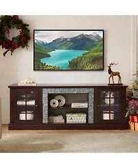 Streamdale Furniture 70" Modern Tv Stand, Faux Stone Media Console, Cherry Entertainment Center