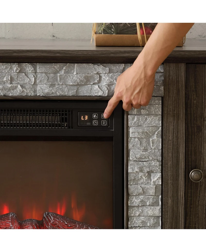 Streamdale Furniture 58" Tv Stand with Fireplace, 2-Door Storage, Grey Media Console