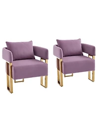 Streamdale Furniture Modern Lilac Teddy Fleece Chair Gold Legs 2PCS