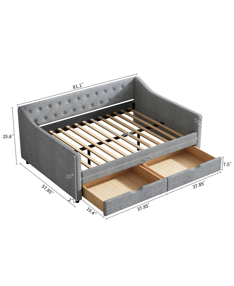 Streamdale Furniture Upholstered Daybed with Drawers & Tufted Back - Light Grey