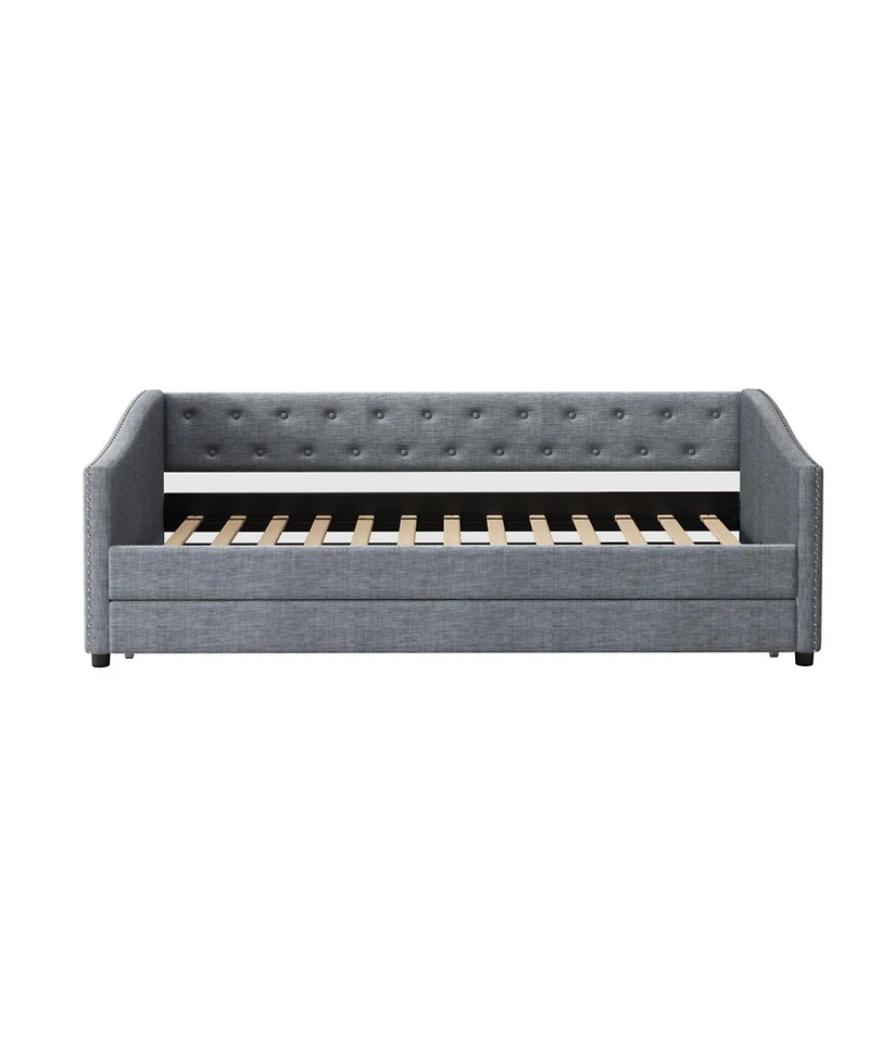 Streamdale Furniture Twin Daybed with Trundle, Upholstered Tufted Sofa Bed - Light Grey