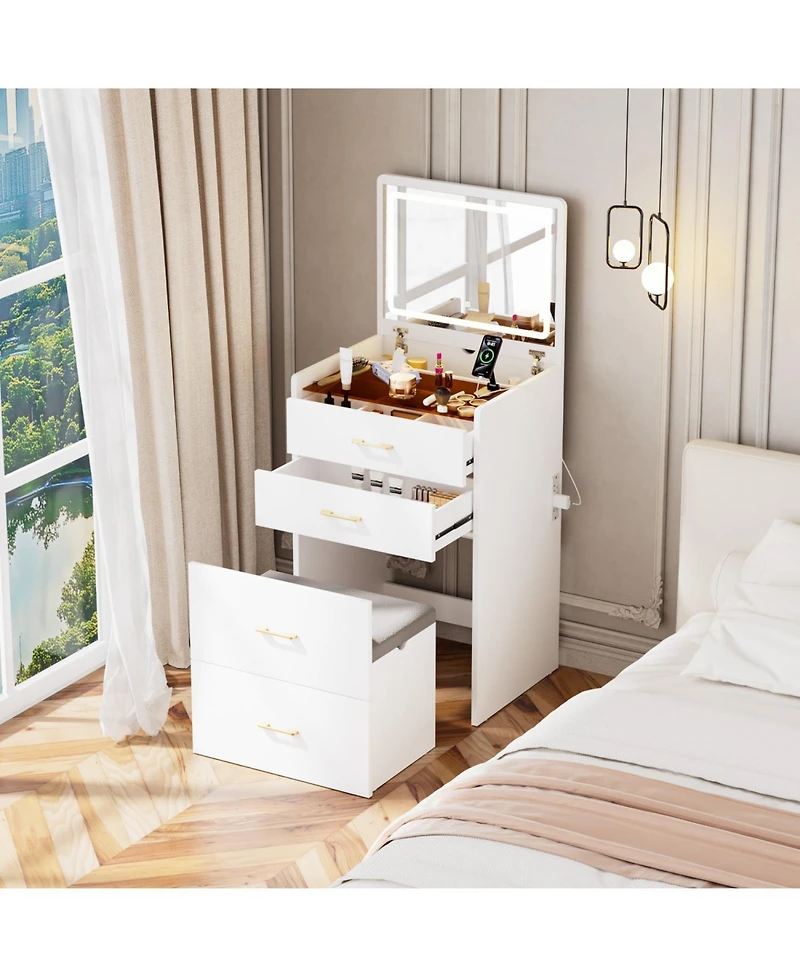 Streamdale Furniture 3-in-1 Vanity Desk with Mirror, Glass Top, Drawers & Stool