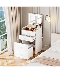 Streamdale Furniture 3-in-1 Vanity Desk with Mirror, Glass Top, Drawers & Stool