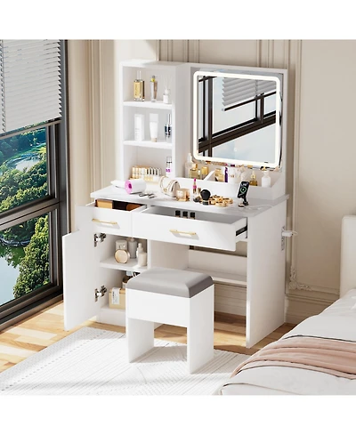 Streamdale Furniture Vanity Desk with Lighted Mirror, Power Outlet & Storage