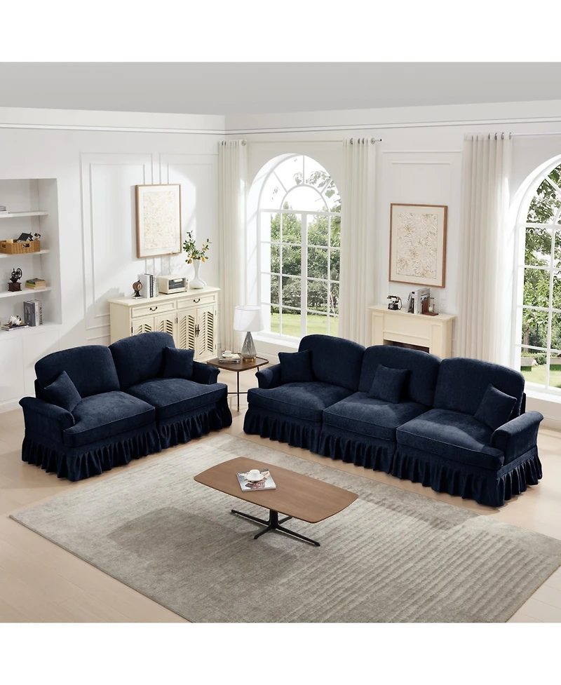 Streamdale Blue Modular Sofa Set with Flared Arms & Removable Skirts