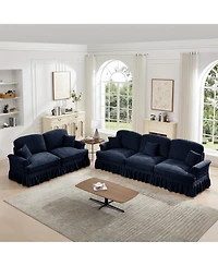 Streamdale Blue Modular Sofa Set with Flared Arms & Removable Skirts