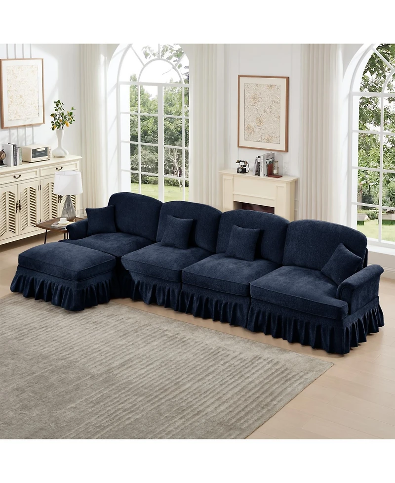 Streamdale Furniture Blue Chenille Modular Sectional Sofa with Ottoman