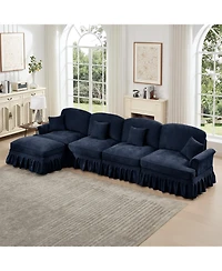 Streamdale Furniture Blue Chenille Modular Sectional Sofa with Ottoman