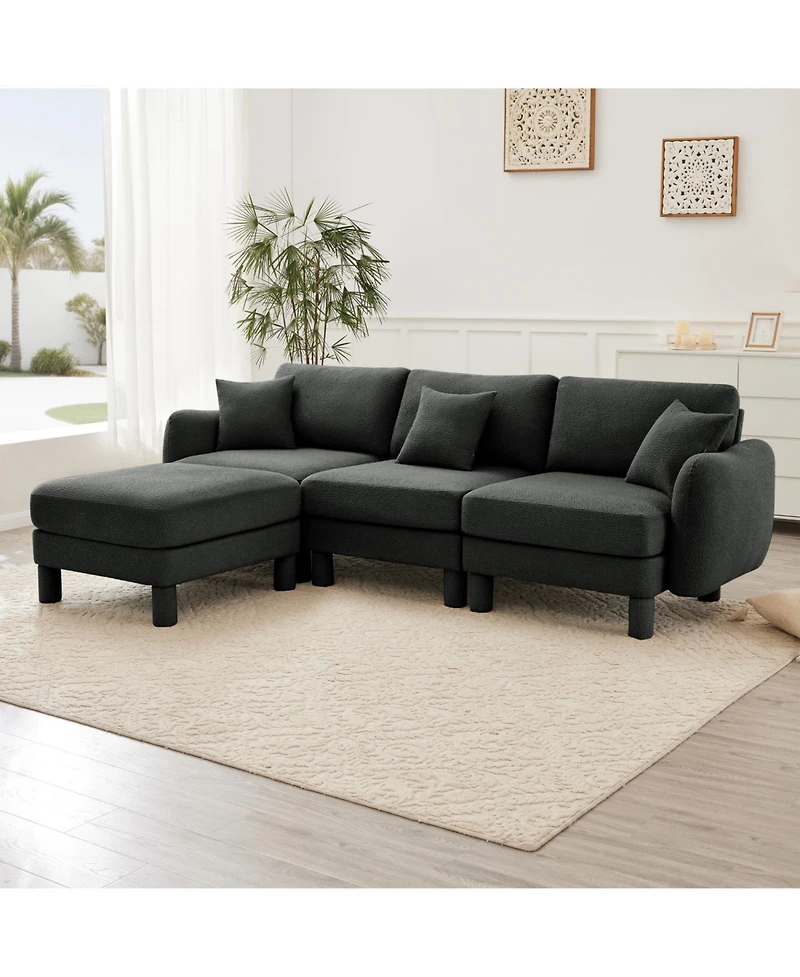 Streamdale Boucle Convertible Sectional Sofa with Ottoman - Dark Grey