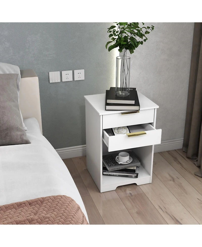 Streamdale Furniture White Nightstand with 2 Drawers & Golden Handle