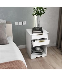 Streamdale Furniture White Nightstand with 2 Drawers & Golden Handle