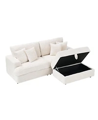 Streamdale Furniture White Corduroy Sofa w/ Storage Leg & Pillows