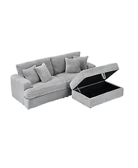 Streamdale Furniture Grey Corduroy Sofa w/ Storage Leg & 4 Pillows