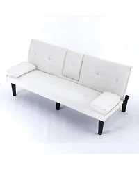 Streamdale Furniture 67" White Pvc Sofa Bed - Foldable with Cup Holder