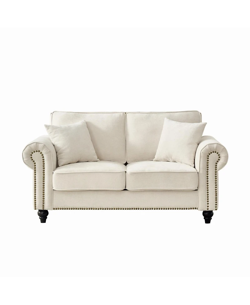Streamdale Furniture 63" Modern Chenille Sofa - Rolled Arms, Nailhead Trim - Beige