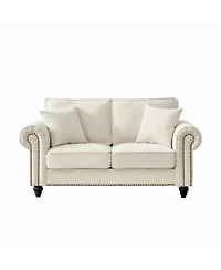 Streamdale Furniture 63" Modern Chenille Sofa - Rolled Arms, Nailhead Trim - Beige