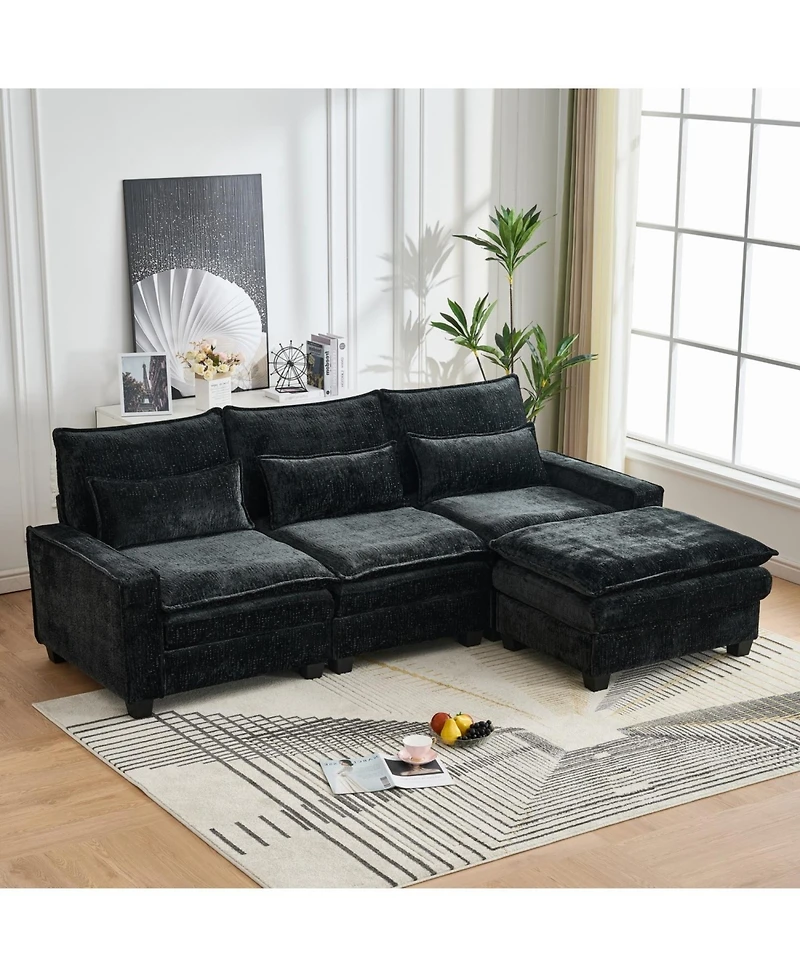Streamdale Furniture 99" Cloud Sectional Sofa, Chenille L-Shape Couch with Ottoman