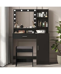 Streamdale Furniture Vanity Desk with Lighted Mirror, Drawer & 3-Tier Storage, Adjustable Brightness