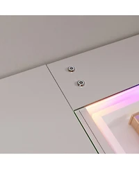 Streamdale Furniture 51.2" Rgb Led Vanity Desk, Modern Glass Top Makeup Table with 11 Drawers