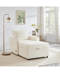 Streamdale Furniture Fluffy Corduroy Lazy Sofa w/ Ottoman, Table & Storage