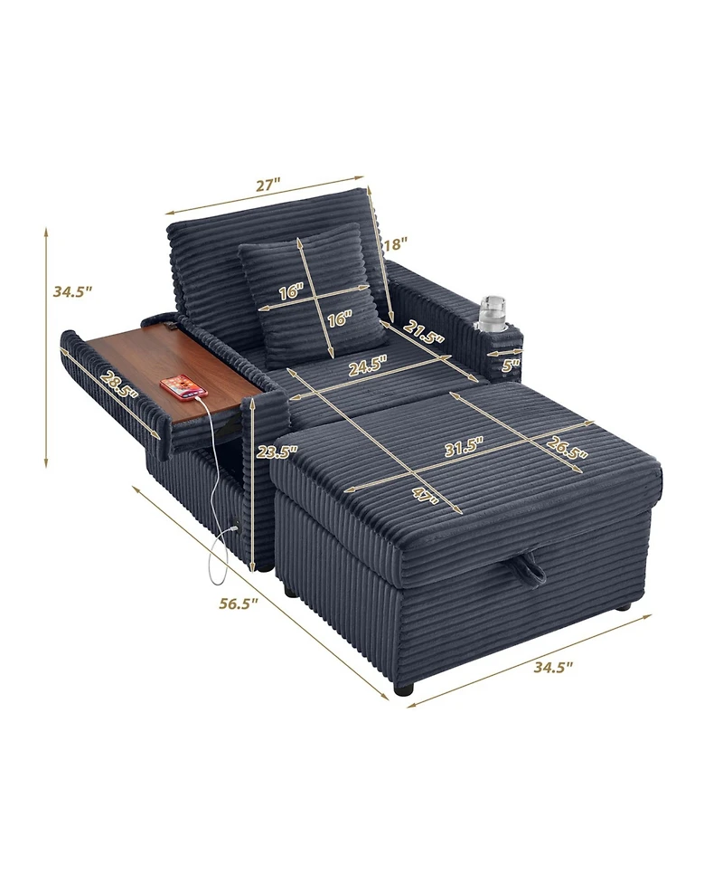 Streamdale Furniture Fluffy Corduroy Lazy Sofa w/ Ottoman