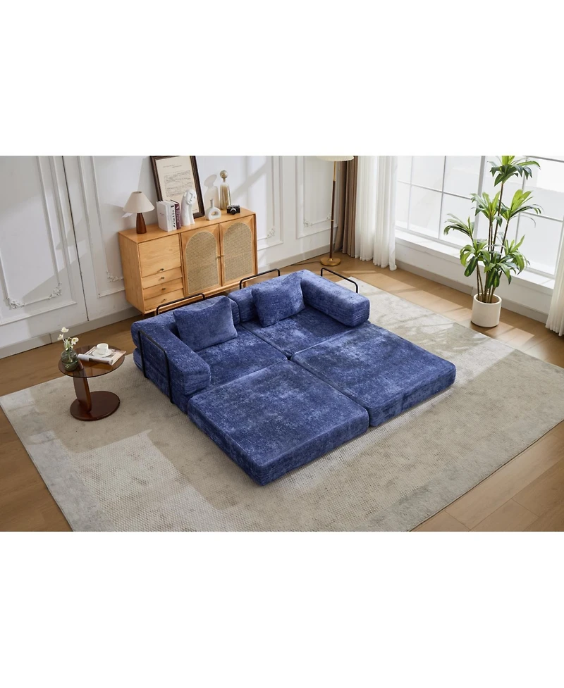 Streamdale Furniture Compression Convertible Floor Sofa Bed Dark Blue