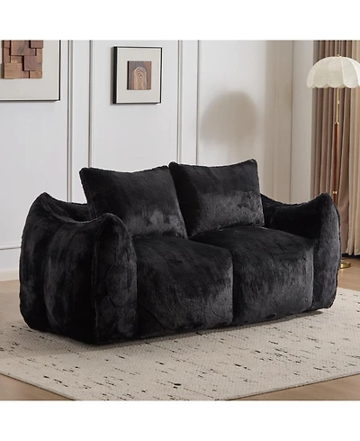 Streamdale Furniture Giant Black Bean Bag Couch - Fluffy Loveseat Sofa