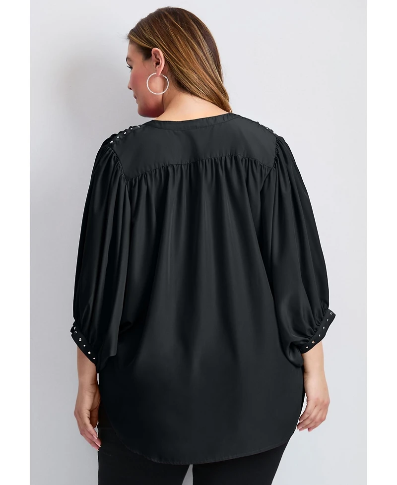 Avenue Women's Plus Studded Blouson Sleeve Blouse