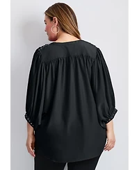 Avenue Women's Plus Studded Blouson Sleeve Blouse