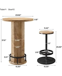 Tribesigns Round Bar Table with Chairs, Industrial Bistro Sets with 2 barstools, Pub Cocktail Table