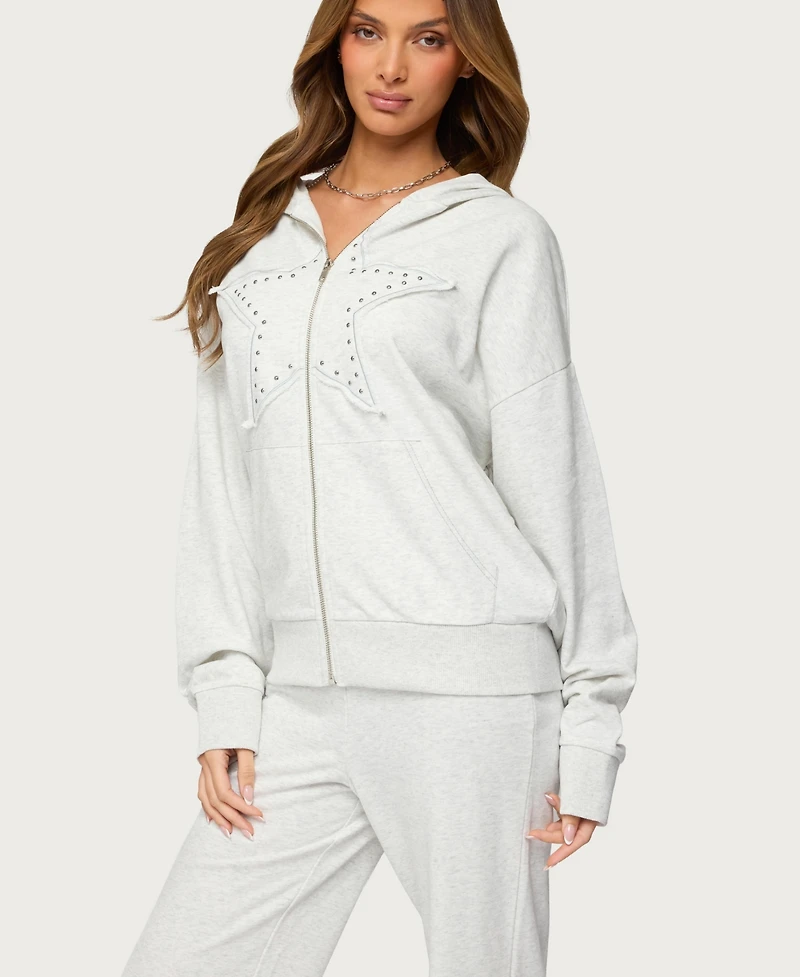 Edikted Women's Briela Star Studded Zip Up Hoodie