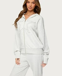 Edikted Women's Briela Star Studded Zip Up Hoodie
