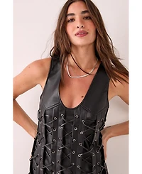 Nasty Gal Women's Eyelet Lace Up Faux Leather Mini Dress