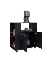 Fm Furniture Linden Kitchen Cart with Microwave Shelf, Open Storage, and Two-Door Cabinet, Wengue