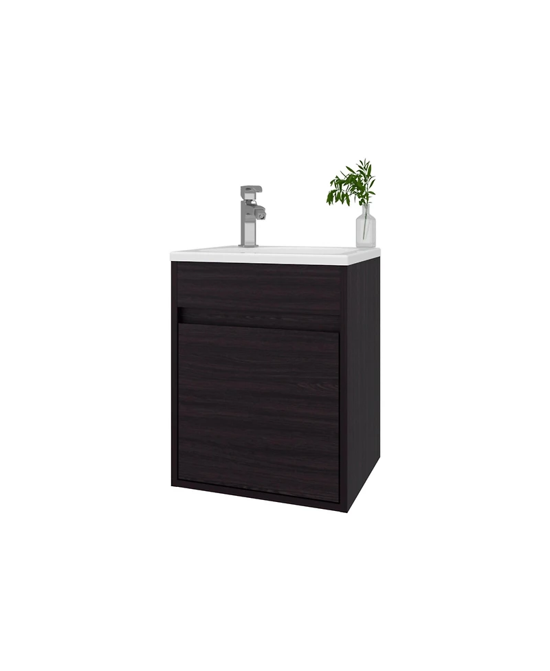 Fm Furniture White Bathroom Floating Vanity with Sink, 1 Door,