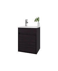 Fm Furniture White Bathroom Floating Vanity with Sink, 1 Door,