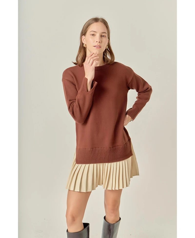 English Factory Women's Mixed Media Pleated Mini Dress