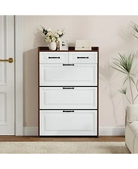 Clihome 3 Doors Shoe Cabinet with 2 Drawers, Pvc Door Design, Large Storage Space