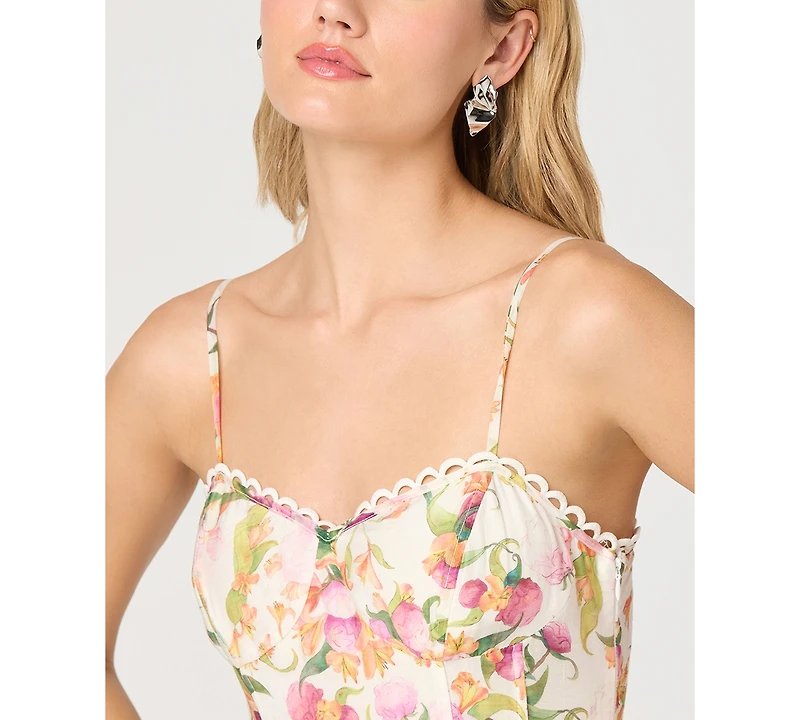 Astr the Label Women's Sweetheart Neck Floral A-Line Tiered Midi Dress