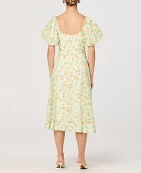 Astr the Label Women's Floral Sweetheart Neck Puff-Sleeve Dress