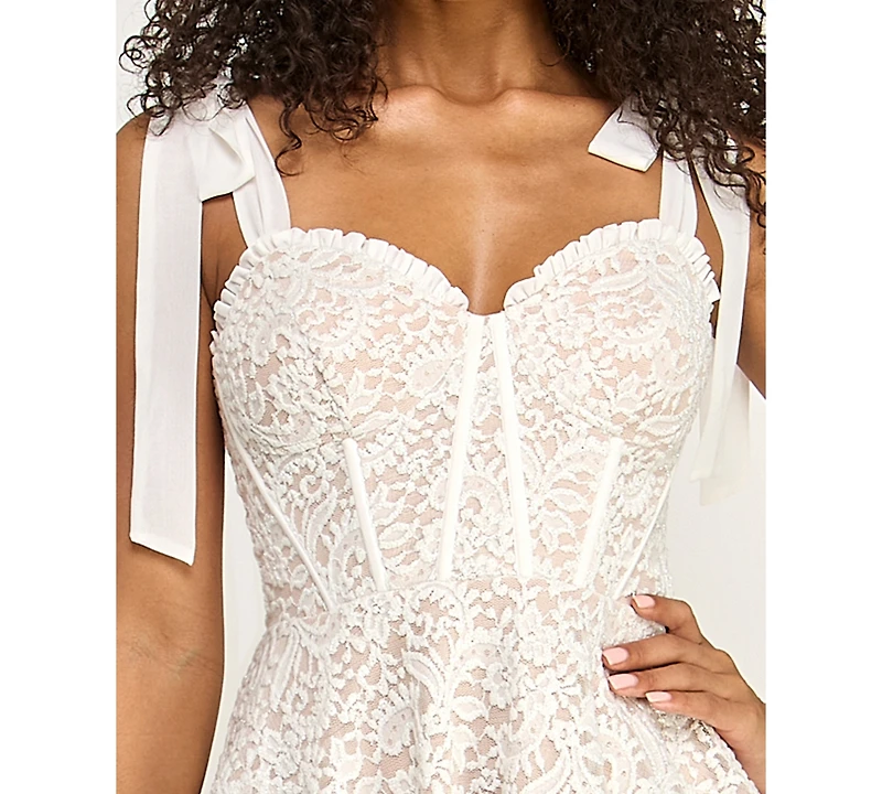 Seni & Cade Juniors' Corset Lace Tie Sweetheart Neck Dress