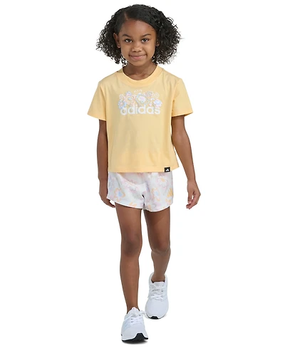 adidas Girls' 2T-6 Short-Sleeve T-Shirt and Printed Woven Shorts, 2-Piece Set