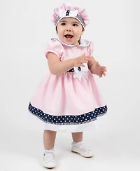 Rare Editions Baby Girls' Polka Dot Nautical Round Neck Dress, Panty and Hat, 3-Piece Set