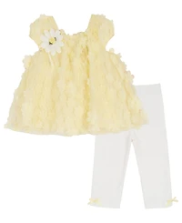 Rare Editions Baby Girls' 3D Flower Sequin Top and Knit Leggings, 2-Piece Set