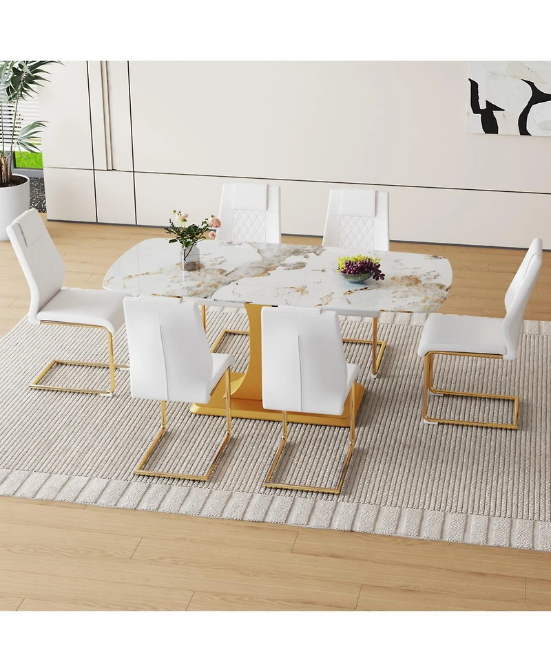 Streamdale Furniture + 71" & 6 Pc. + Glass & Pu + Dining Set