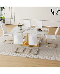 Streamdale Furniture + 71" & 6 Pc. + Glass & Pu + Dining Set
